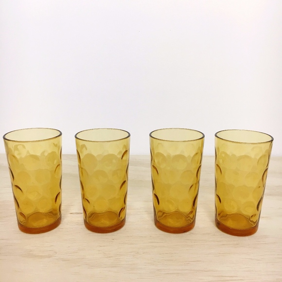 Other - Mid-Century Modern Amber Thumbprint Glasses - 4